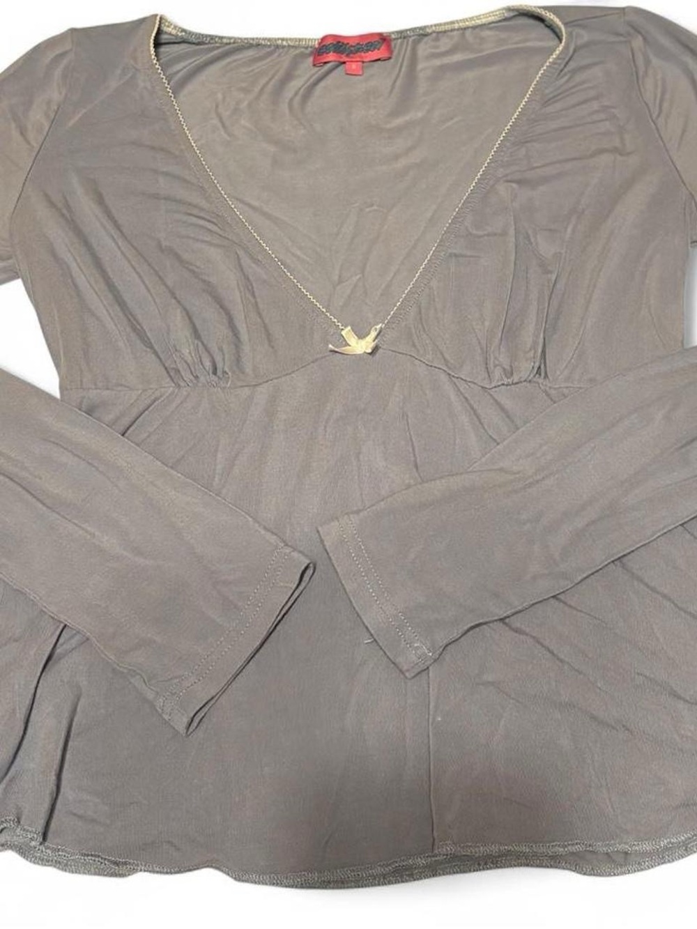 Edikted Long Sleeve V-Neck Lounge Top in Taupe Gray
